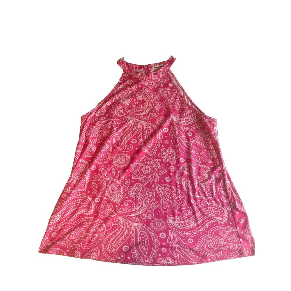 Southern Stitch Top Womens XL Pink White Paisley Halter Style Tunic Stretchy